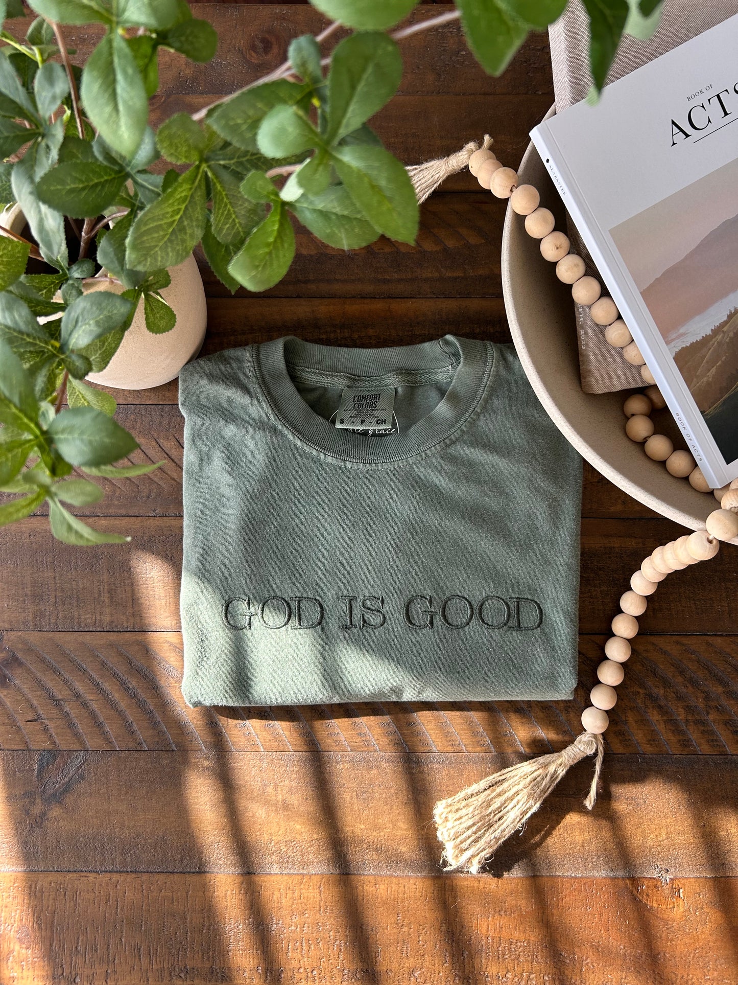Embroidered God is Good Comfort Colors Tshirt