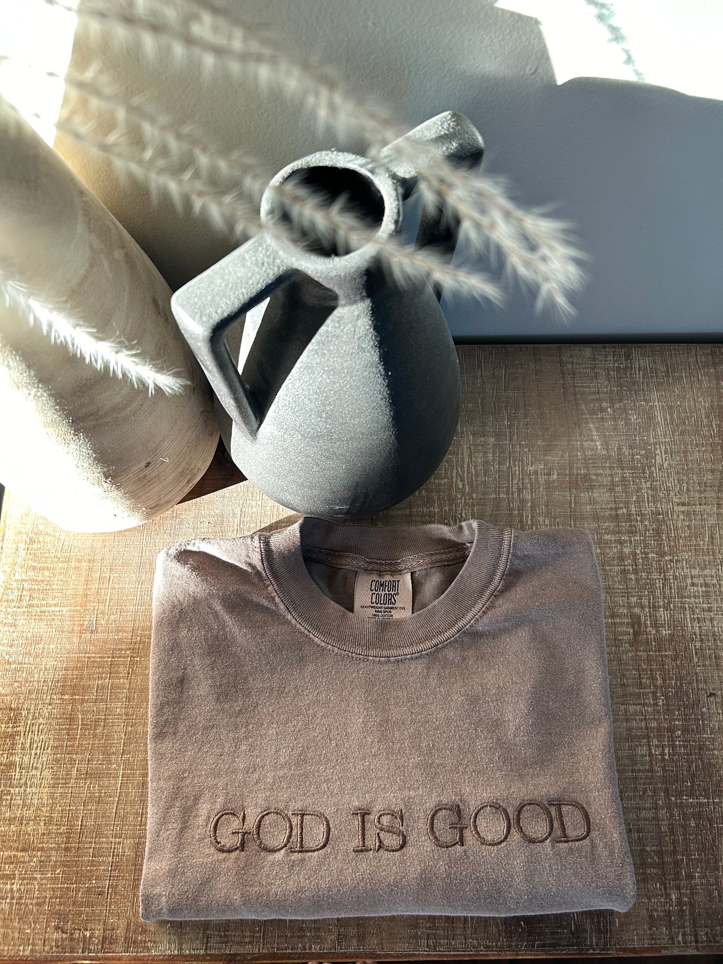 Embroidered God is Good Comfort Colors Tshirt