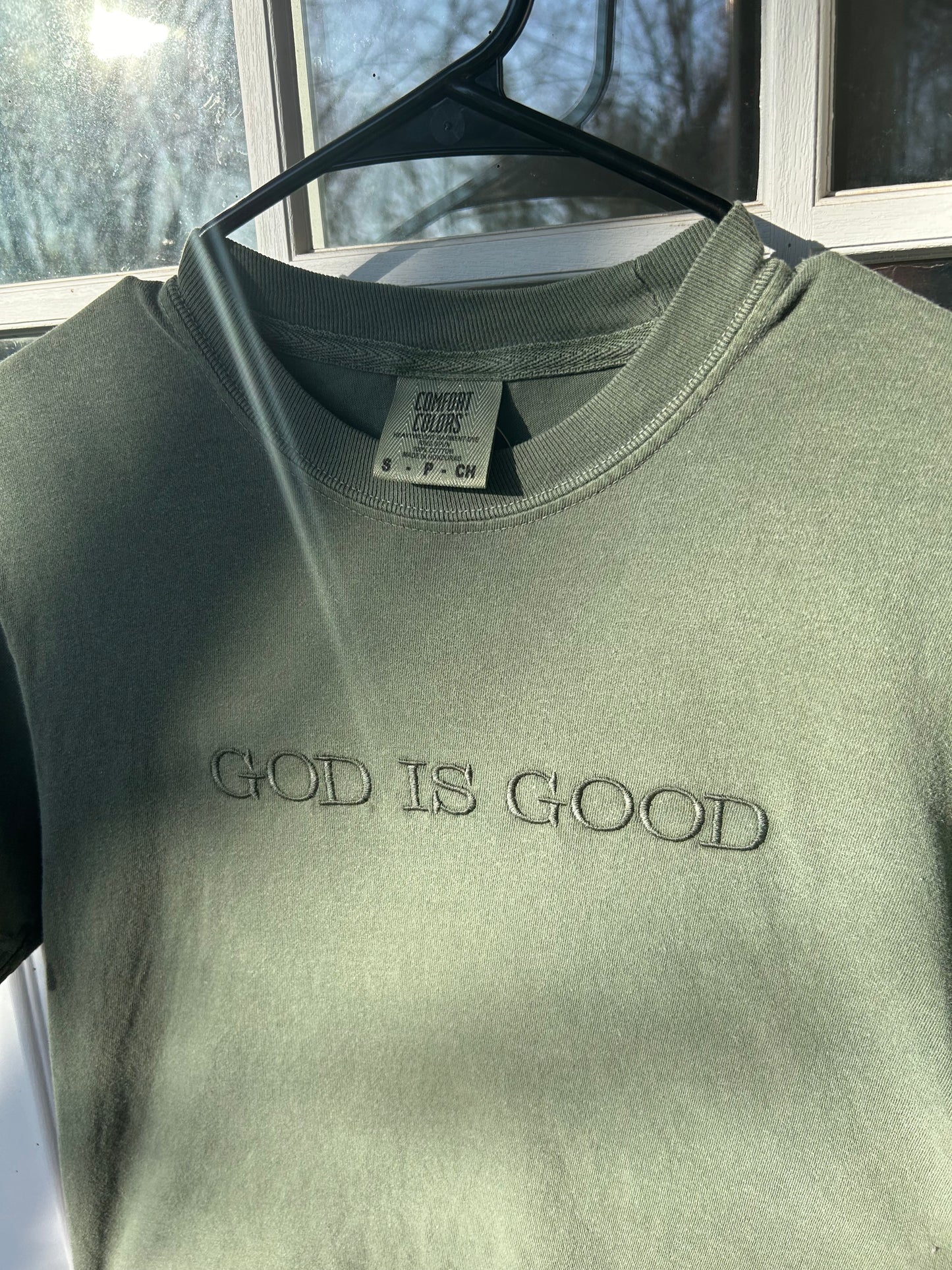Embroidered God is Good Comfort Colors Tshirt